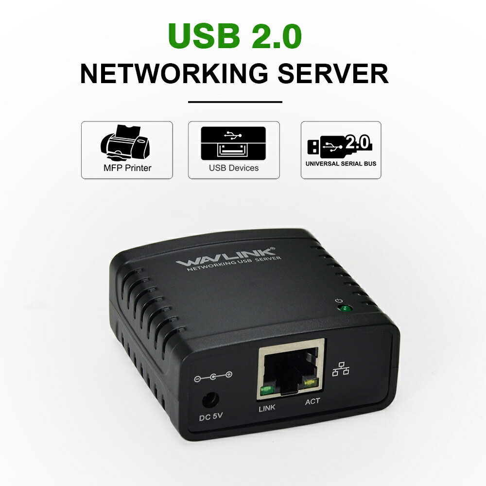 「国内配送」WAVLINK ワットUSB2.0ネットワークLPRプリントサーバーのプリンタ共有ハブパームサイズ