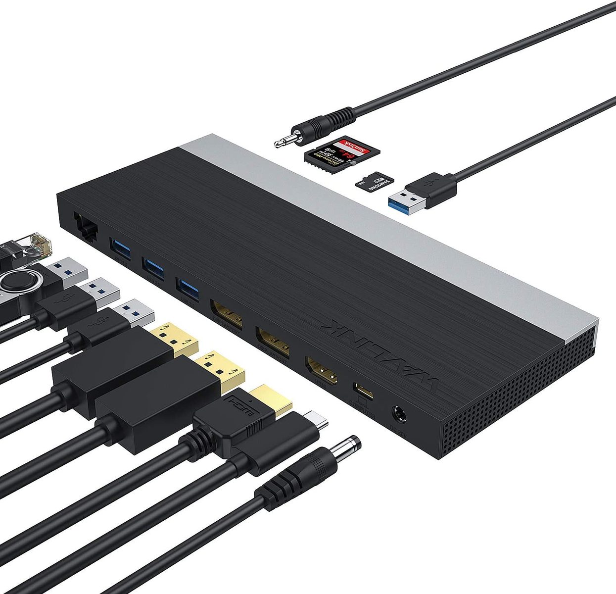 WAVLINK USB-C 12-in-1 nu HDMI/DPϊ 4K𑜓x y65WPD/MKLAN|[g/HDMI/DP*2/SD/TFXbg/ 3.5mmI[fBI/USB3.0*4z Windows 7 /8 /10 MacOS 10.XɑΉ