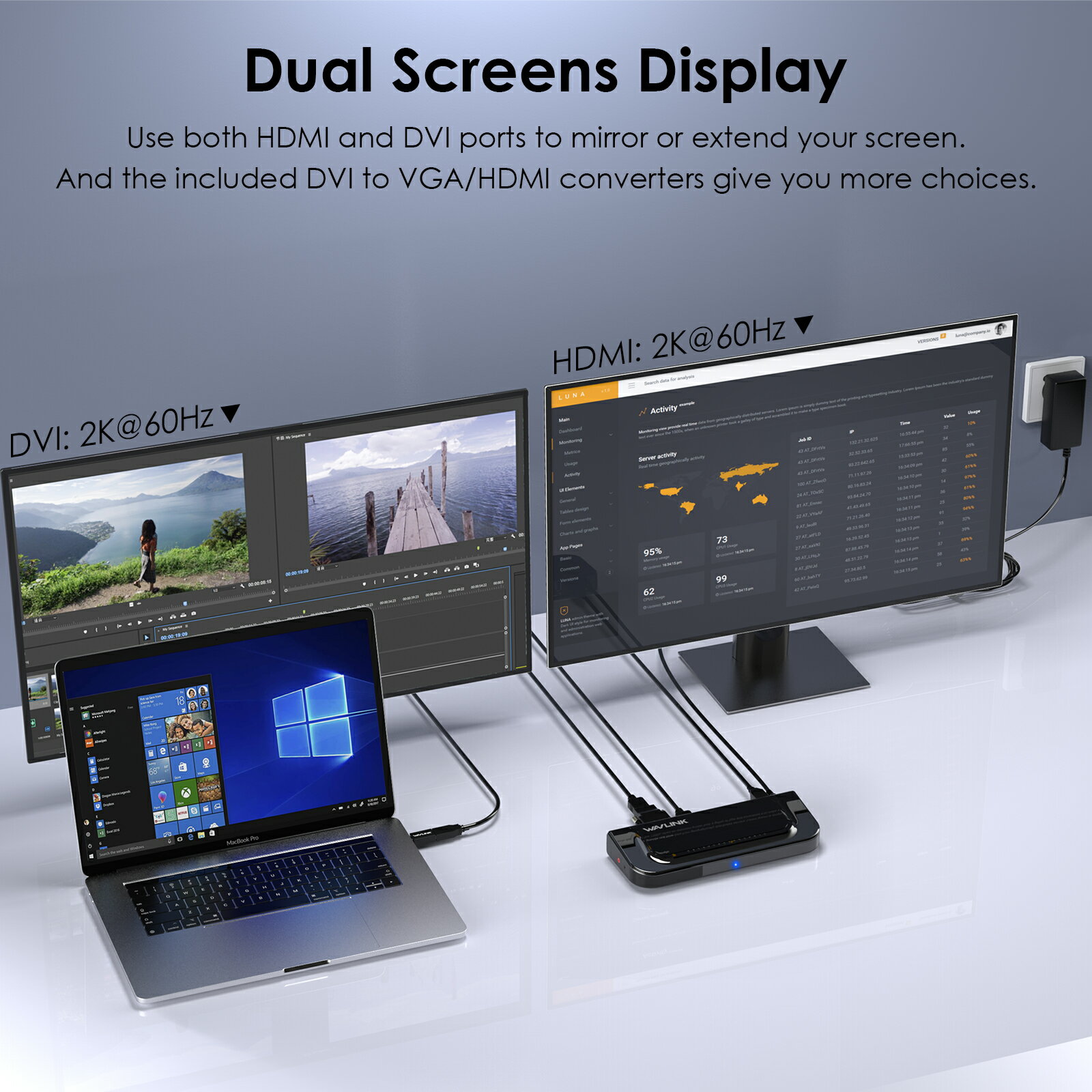 �ڶȳ��ȥåפο�������WAVLINK USB 3.0 �ɥå��󥰥��ơ������ ����2560 x 1440@50Hz�β����� �ӥǥ���˥����ǥ����ץ쥤 DVI & HDMI & VGA �ݡ��ȡ������ӥåȡ������ǥ�����6�Ĥ�USB�ݡ��ȡ�