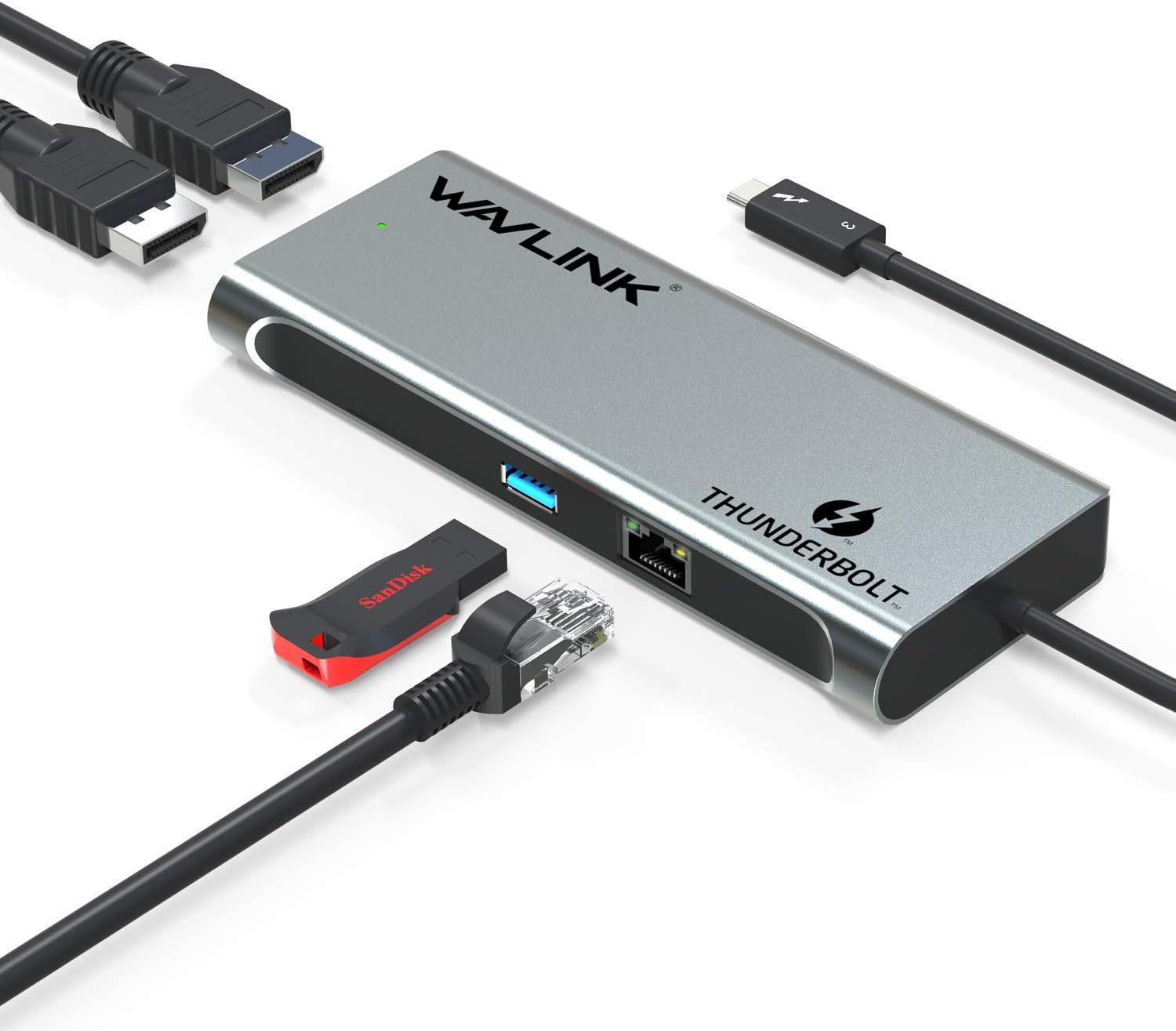 WAVLINK 5-in-1 Thunderbolt 3 �ɥå��󥰥��ơ������ USB�ϥ� 5K�б� �ǥ奢��4K���� ��®�ǡ���ž�� 2��DP���ϥݡ��� THB3 USB-C�ݡ��� USB3.0 A�ݡ��� �����ӥåȥ������ͥå���� ���Ϥ�OS�б� Windows10�ʹ� Mac OS 10.X�ʹ�