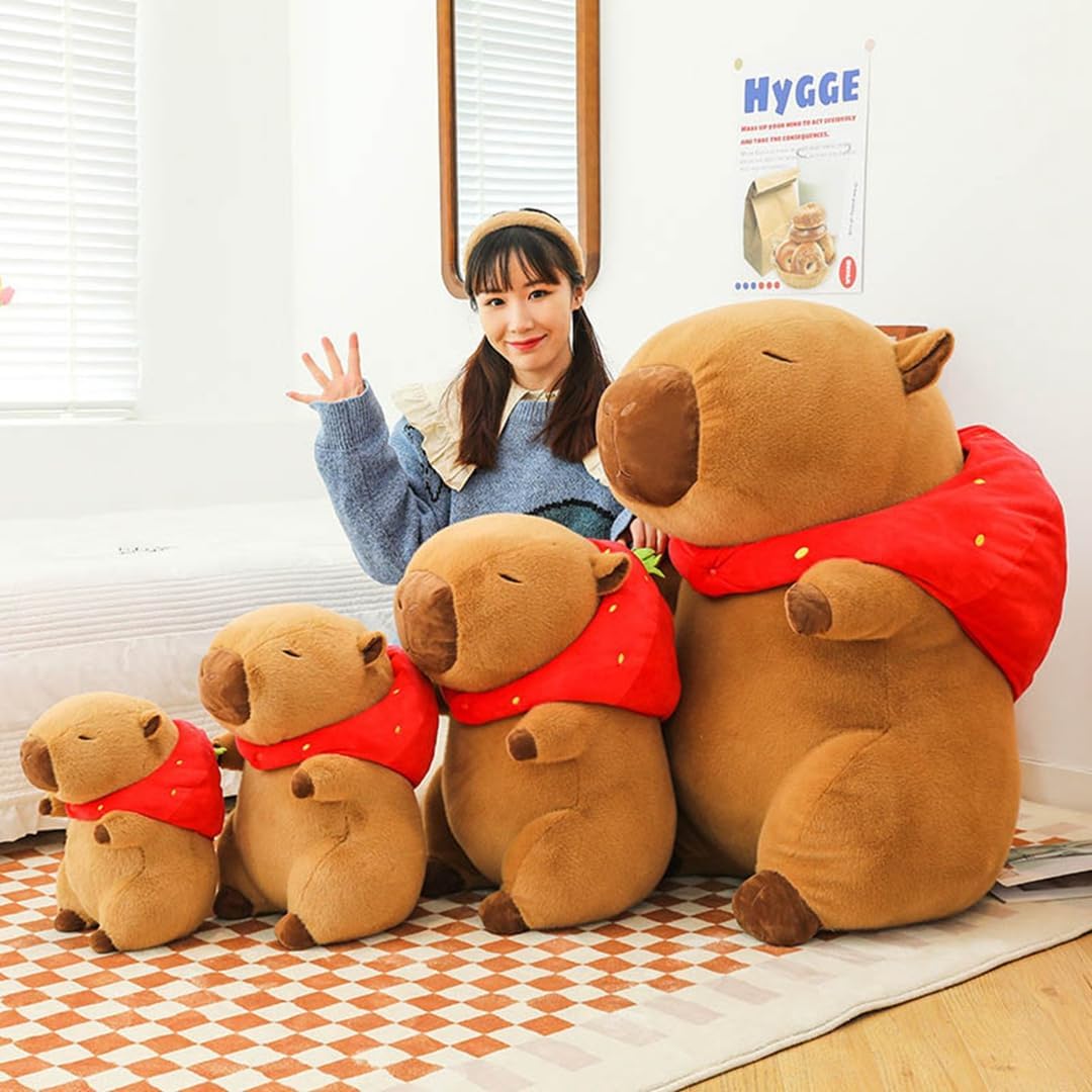 楽天Utopiaホームズぬいぐるみ 抱き枕 カピバラ 動物 特大 ストロベリー帽子付き 取り外し可能 かわいい ふわふわ 抱きまくら 面白い もふもふ いちご おもちゃ 気持ちいい ブラウン 癒し プレゼント 子供 ギフト
