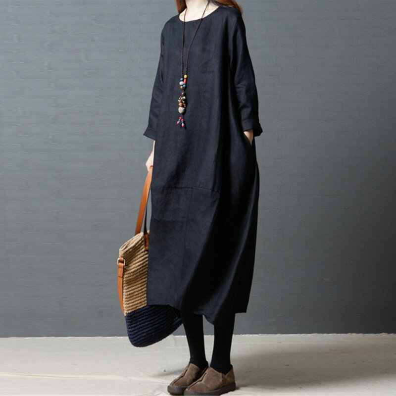 ワンピース レディース 長袖ワンピース ロング丈 ワンピース 無地 体型カバー 上品 大人可愛い 大きいサイズ ゆったり 普段着 オフィス 通勤 春 秋 冬 おしゃれ OL パーティー