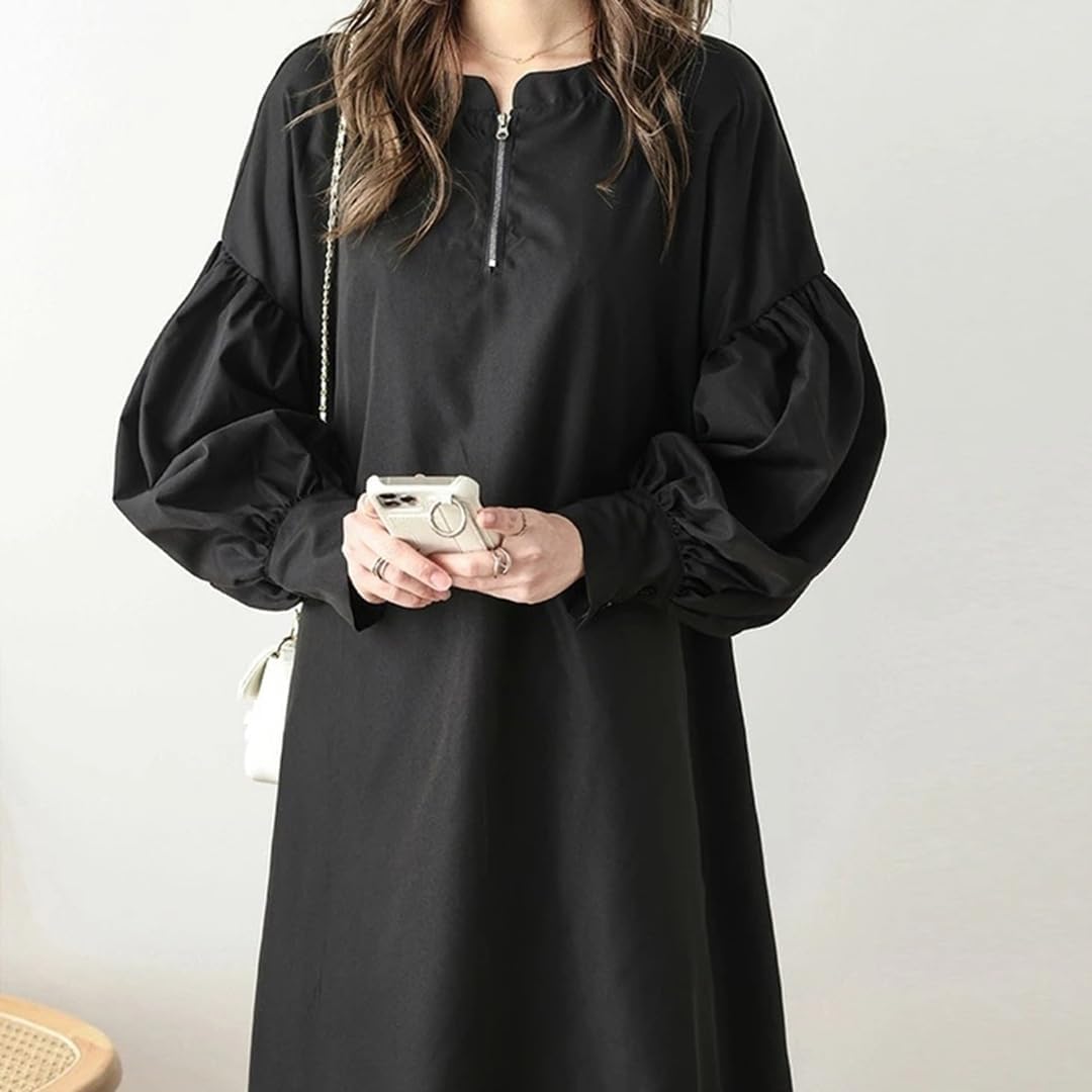 レディース ロングワンピース パフスリーブ 長袖ワンピース ゆったり 着痩せ マキシ丈ワンピース 大きいサイズ 体型カバー 上品 お出かけ 通勤 ホワイト デート 春秋 きれいめ 韓国 フリーサイズ