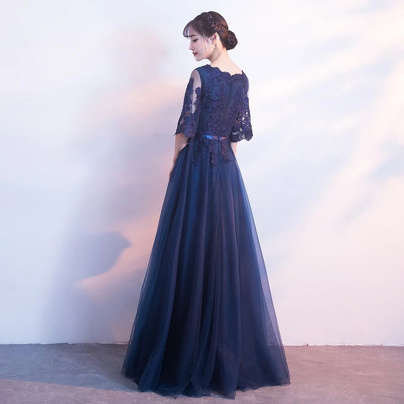 Utopiaホームズのパーティードレス ロング丈ドレス レース切替 フォーマル ワンピース 大きいサイズ 結婚式 二次会 お呼ばれ 演奏会 披露宴｜アングル3