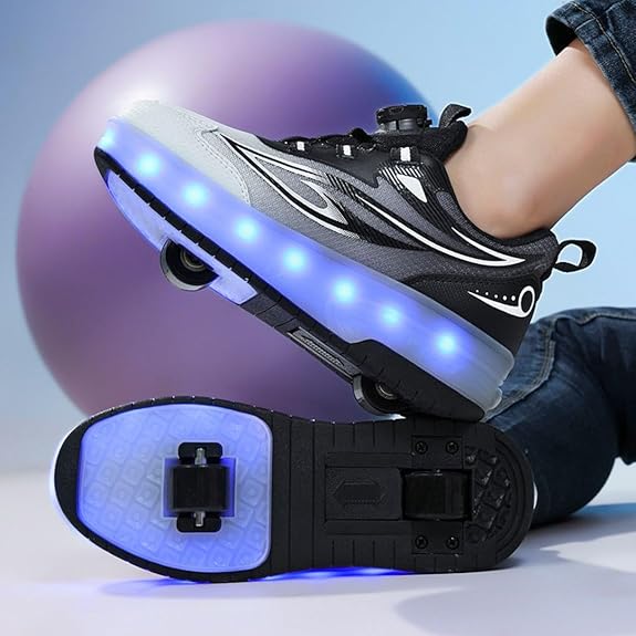 ローラーシューズ 子供スニーカー ダイヤル式 LEDシューズ USB充電式 カラフル 発光ローラースケート 2..
