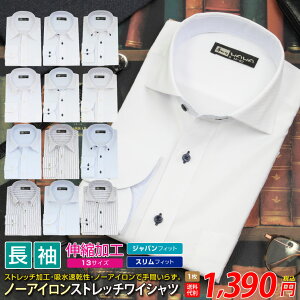 ワイシャツ 長袖 形態安定加工 ノーアイロン 吸水速乾 白 青 ホリゾンタル ボタンダウン ストレッチTシリーズ