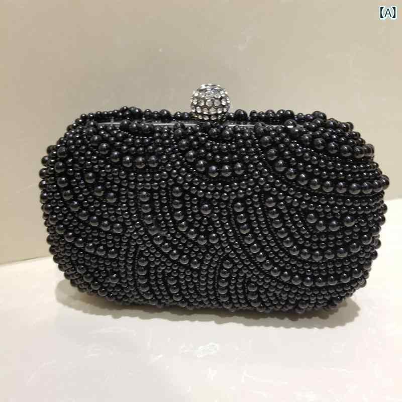 パーティー バッグ 結婚式 レディース おしゃれ エレガント パール クラッチ ミニ ビーズ チェーン ラインストーン ブラック ホワイト グレー
