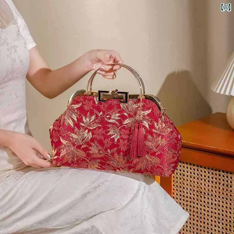 パーティー バッグ 結婚式 レディース おしゃれ レース ミニ ポータブル 大容量 レッド 赤 上品