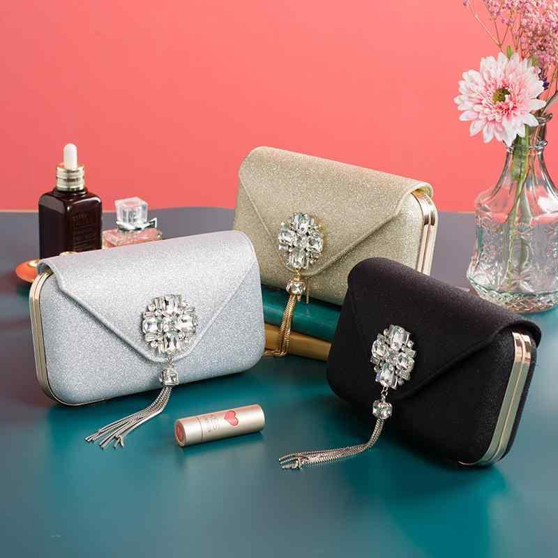 パーティー バッグ 結婚式 レディース おしゃれ クラッチ ドレス ショルダー チェーン ビジュー タッセル シルバー ゴールド ブラック