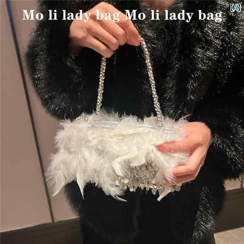 パーティー バッグ 結婚式 お呼ばれ 二次会 披露宴 レディース スパンコール ファー レトロ ショルダーバッグ シルバー ホワイト ブラック