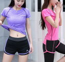 レディース フィットネスウェア Tシャツ トップス 半袖 ショートパンツ クロップドパンツ セットアップ 夏コーデ スリムフィット 大きめサイズ 速乾 アウトドア スポーツ