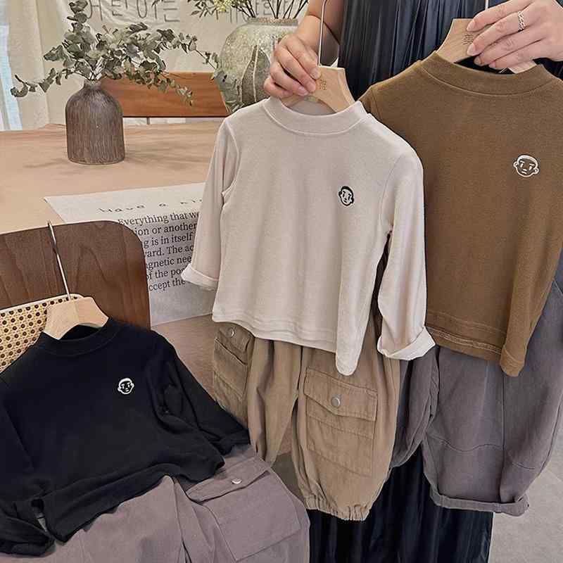 カットソー tシャツ キッズ 子供服 男の子 タートルネック 秋冬 厚手 長袖 防寒 トップス ブラウン ブラック ハイネック 韓国