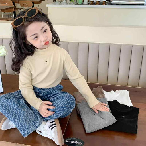 カットソー tシャツ キッズ 子供服 女の子 秋冬 長袖 綿 コットン タートルネック トップス ベージュ ブラック ホワイト ハイネック カットソー tシャツ キッズ 子供服 女の子 秋冬 長袖 綿 コットン タートルネック トップス ベージュ ブラック ホワイト ハイネック