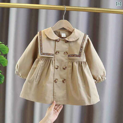 トレンチコート キッズ 女の子 子供服 アウター 春秋 ミドル丈 ダブル セーラー襟 おしゃれ レトロ ファッション トレンチコート キッズ 女の子 子供服 アウター 春秋 ミドル丈 ダブル セーラー襟 おしゃれ レトロ ファッション