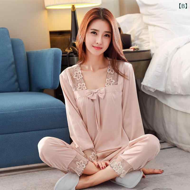 パジャマ ルームウェア ハイエンド レディース 長袖 冷感 セクシー ファッション レース 韓国 春秋冬 薄手 上品 大きいサイズ スーツ