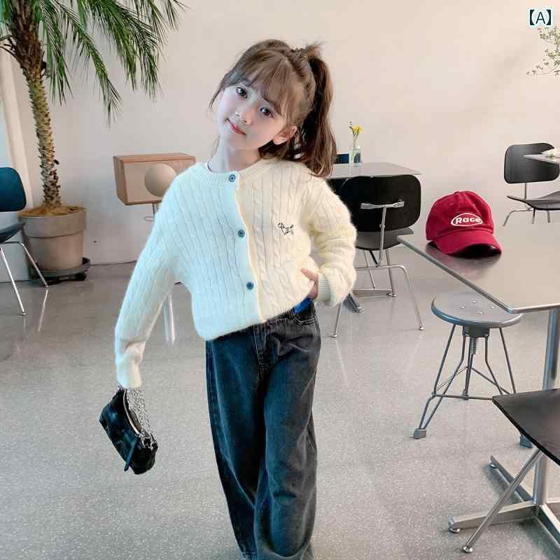 カーディガン キッズ 子供服 女の子 羽織 ニット 韓国 トップス ベビー 春秋 セーター ジャケット ホワイト ピンク ネイビー
