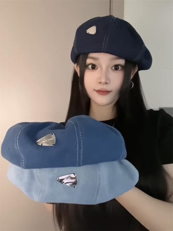ベレー帽 レディース 帽子 デニム おしゃれ 春秋 カジュアル ファッション 韓国 ステッチ ブルー