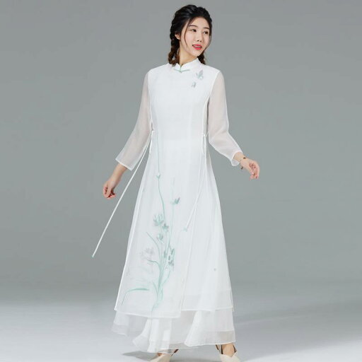 チャイナ風 ワンピース 婦人服 中国 立ち襟 チャイナ ドレス 禅 フェアリー 女性 夏 シフォン チャイナ風 ワンピース 婦人服 中国 立ち襟 チャイナ ドレス 禅 フェアリー 女性 夏 シフォン