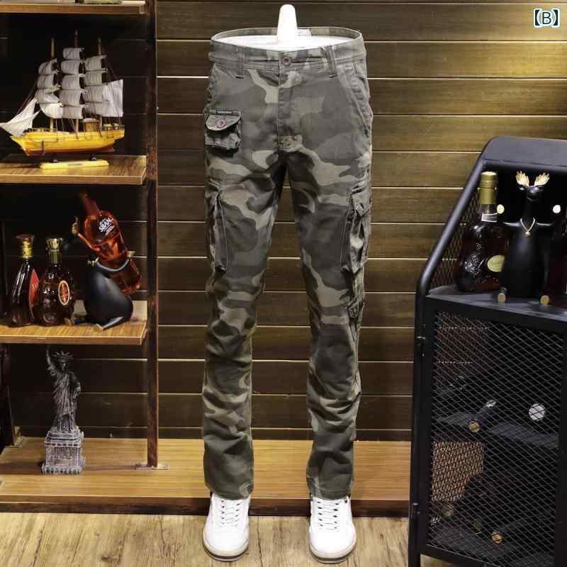 カーゴパンツ メンズ ボトムス ファッション 迷彩 秋冬 ジーンズ スリム フィット カジュアル ロング ストレート ミリタリー トレーニング カモフラ