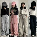 キッズ カーゴパンツ ズボン 秋冬 暖かい ファッション 男の子 女の子 おしゃれ カジュアル ブラック グレー ピンク 韓国