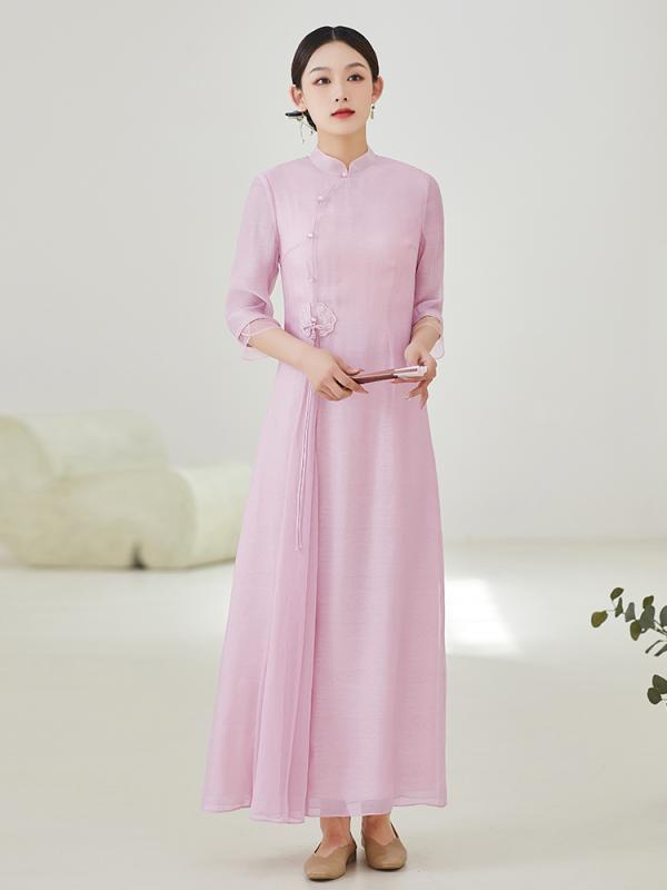 チャイナドレス トップス スカート スーツ ロング コート チャイナ ドレス 長い ワンピース ピンク 漢服 レトロ ジャケット 中国風 春夏秋 女性 清楚 かわいい 婦人服 レディース