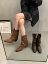 ウエスタンブーツ レディース シューズ カウボーイ レトロ おしゃれ スタッズ ショート ブラウン カーキ ブラック