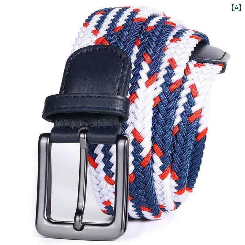 ベルト メンズ レディース カジュアル おしゃれ ゴルフ 伸縮性 スポーツ アウトドア パンツ ブルー ホワイト レッド 織り