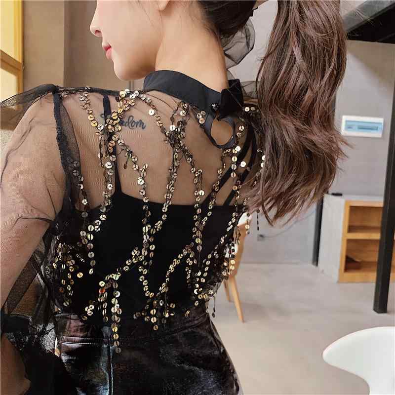 スパンコール トップス レディース ガール メッシュ ビーズ タッセル フェアリー ウエスタン ツーピー..