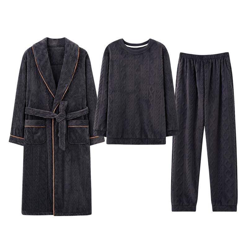 バスローブ メンズ レディース ルームウェア おしゃれ もこもこ パジャマ 秋冬 裏起毛 厚手 ガウン ロング トップス 長袖 パンツ 大きいサイズ ケーブル編...
