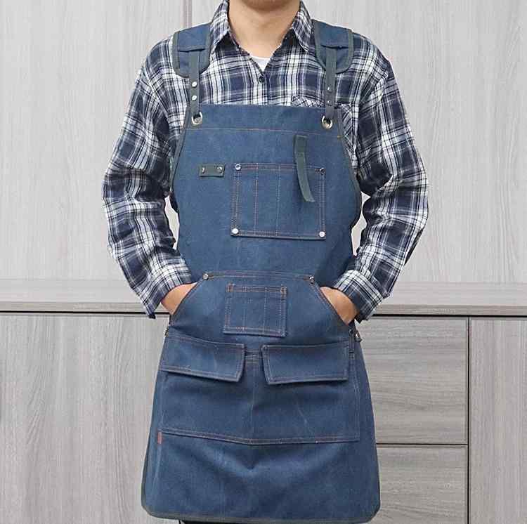 ガーデニングエプロン レディース メンズ 料理 家庭 キッチン おしゃれ アウトドア 防水 作業 庭師 ショルダーストラップ キャンバス ブルー キャメル ブラ...