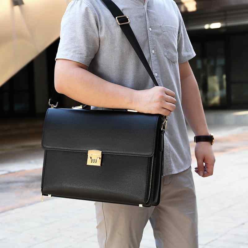 ブリーフケース メンズ トートバッグ ビジネス バッグ オフィス 通勤 ハンドバッグ ロック 革 レザー ブラック ブラウン(4)