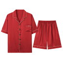 パジャマ ルームウェア セット ナイトウェア メンズ 夏 冷感 半袖 ショーツ 薄手 夏 レッド 出生 年 ホーム