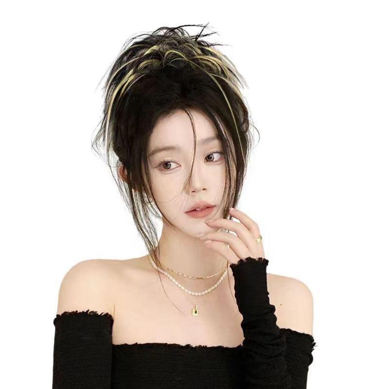 クリップ ウィッグ 韓国 レディース ヘアアクセサリー 装飾 つけ毛 エクステ メッシュ 噴水 ボリューム バンス 髪留め ワンタッチ おしゃれ 茶 黄 ピンク