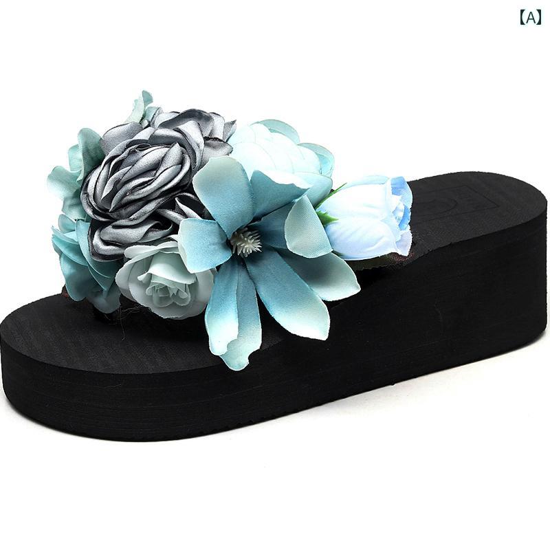 サンダル 屋外用 フラワー スリッパ 女性用 夏 ハイヒール 厚底 カジュアル ファッション 韓国 ビーチ ..