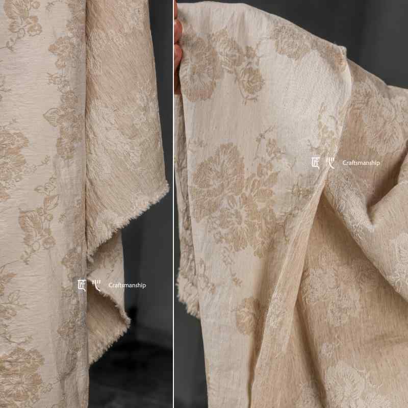 生地 幅140×丈50cm カットクロス 麻 梅の花 刺繍 綿 リネン ナチュラル 優しい シルエット テクスチャ ..