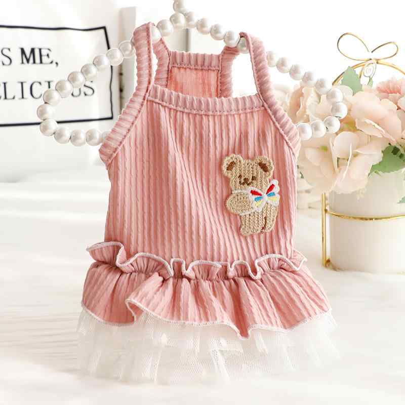 犬服 ペット服 春夏 薄 地 猫 プリンセス スカート かわいい サスペンダー ガーゼ 小型 犬 テディ ペット ピンク ブルー ドレス ファッション 衣類(4)