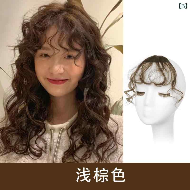 女性用 ウィッグ ワンタッチ おしゃれ 前髪 レディース 自然な額 フェイク 前髪 シームレス ウール カーリー 前髪 フル 前髪 ピース