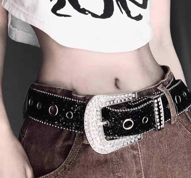 ベルト かっこいい クール レトロ サブカルチャー ストリート ホット ガール ラインストーン イン パン..