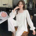 パジャマ レディース 白 レース お姫様 夏秋 薄手 綿 ビーズ カーディガン ホーム サービス セット フェイ人 フリル ナイトウェア リラックス カジュアル