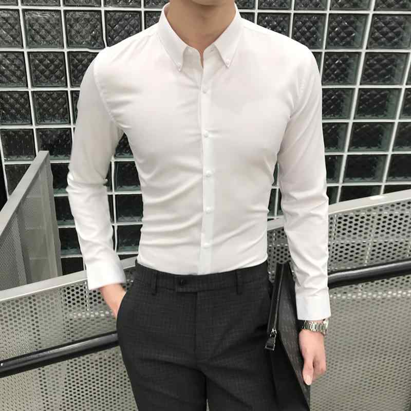 メンズ 白 シャツ 長袖 スリム ビジネス プロ フォーマルウェア 韓国 暖かい 裏起毛 厚手 ベース シャツ カジュアル 紳士 冬 スリムフィット ファッション スタイリッシュ