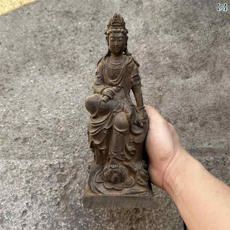 観音菩薩 置物 木製 仏具 神具 インテリア ディスプレイ レトロ 小物 オフィス デスク アート 彫刻 仏像 仏陀 チャイナ風