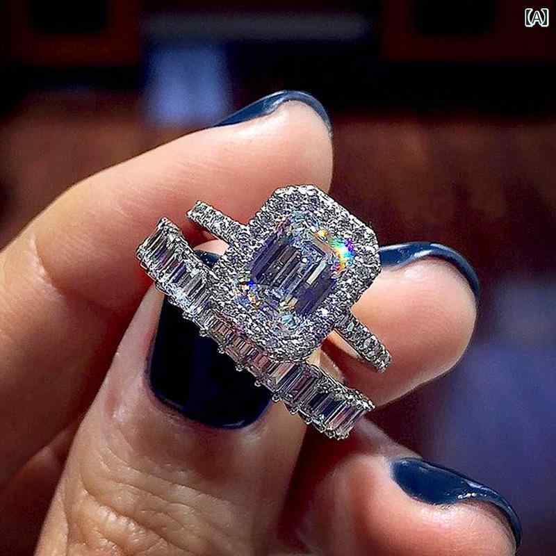 レディース ファッション リング アクセサリー 煌びやか オールシーズン 指輪 アメリカ ペア カップル スクエア セット