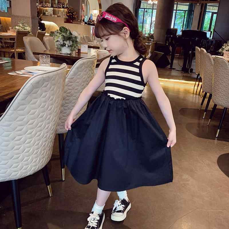 女の子 ストライプ タンクトップ サマー ワンピース 韓国 子供服 かわいい プリンセス ドレス シンプル カジュアル