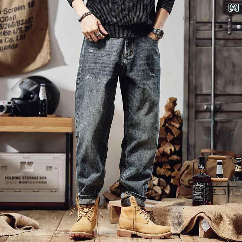 デニムパンツ アメリカン レトロ クラシック ストレート ジーンズ メンズ 大きいサイズ 春 カジュアル ウォッシュ ノスタルジック ブルー デニム ファッション