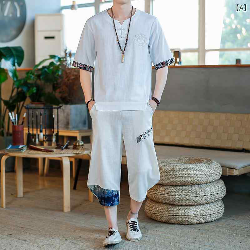 カジュアル スーツ メンズ チャイナテイスト セットアップ 中華服 中国 服 ファッション カジュアル 普段着 レトロ ゆったり 男性 大きいサイズ 夏