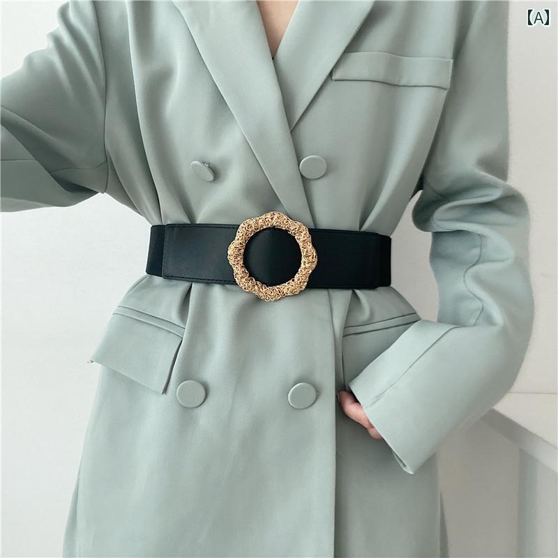 ベルト コート ウエストマーク レディース おしゃれ ウエストバンド 女性用 スーツ ベルト PUレザー エレガント 多彩 装飾 アウター 合わせ ドレス ウール コート ウエスト 引き締め ゴム ガードル