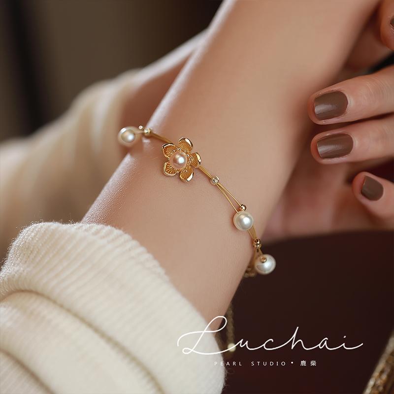 ブレスレット パール フラワー レディース 上品 パーティー セレモニー 結婚式 レトロ 女性 高級感 ギフト ファッション 韓国 おしゃれ