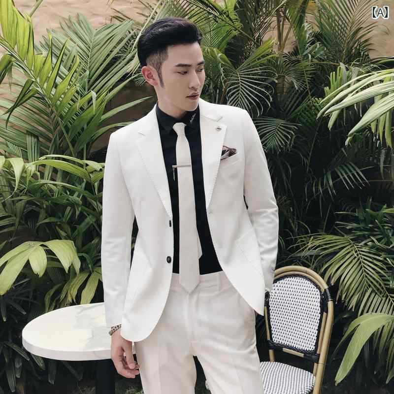 メンズ スーツ 春 イギリス 韓国 スリム 薄手 ツーピースセット 長袖 シングルブレスト レジャー 男性 ファッション 紳士服