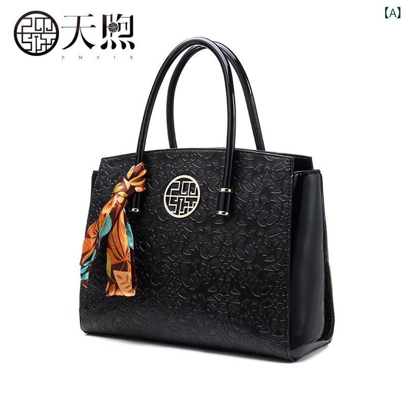 ハンドバッグ チャイナ風 エスニック レディース ファッション 鞄 オールシーズン PU ジッパー レジャー ソフト ハンドル ショルダー バッグ