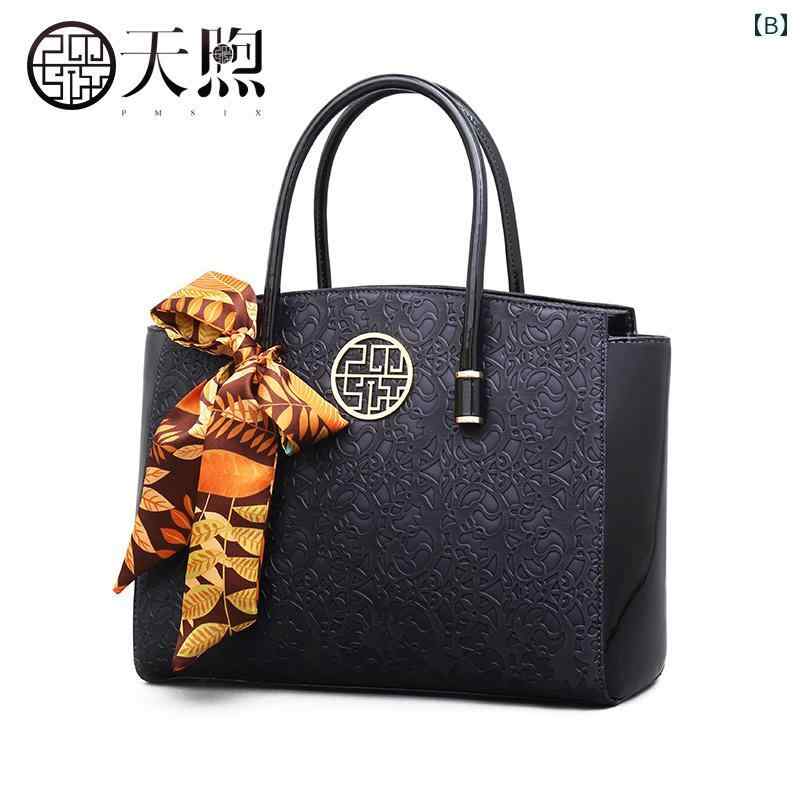 ハンドバッグ チャイナ風 エスニック レディース ファッション 鞄 オールシーズン PU ジッパー レジャー ソフト ハンドル ショルダー バッグ